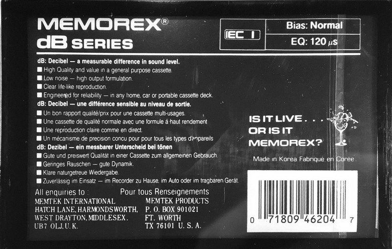 Compact Cassette Memorex dB 90 Type I Normal 1991 Europe