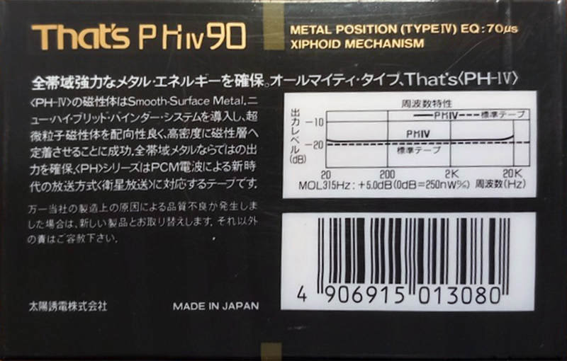 Compact Cassette Thats PH-IV 90 Type IV Metal 1988 Japan