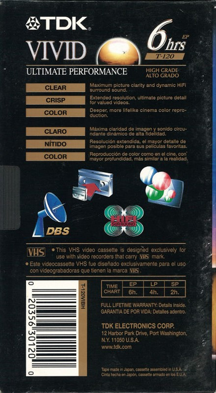 VHS, Video Home System TDK Vivid 120 "T-120VIBH" Type I Normal North America