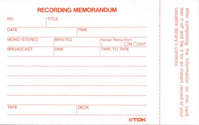 Compact Cassette TDK D 90 Type I Normal 1982 Australia, Europe
