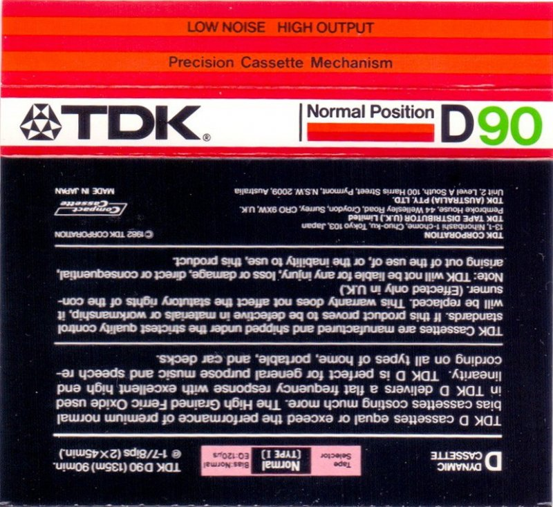 Compact Cassette TDK D 90 Type I Normal 1982 Australia, Europe