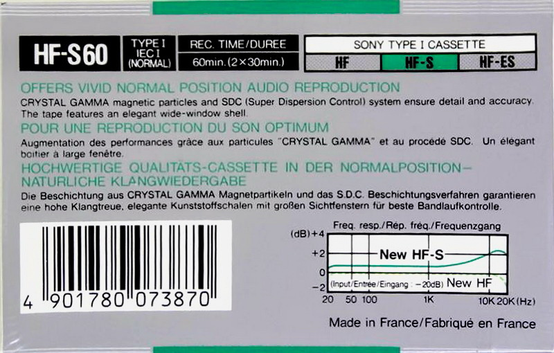 Compact Cassette Sony HF-S 60 Type I Normal 1988 Europe