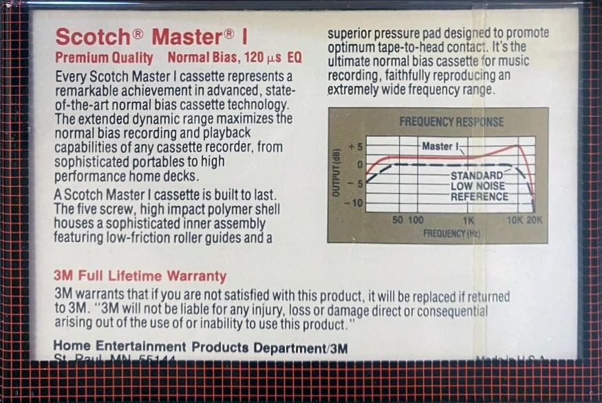 Compact Cassette Scotch Master I 90 Type I Normal 1983 USA