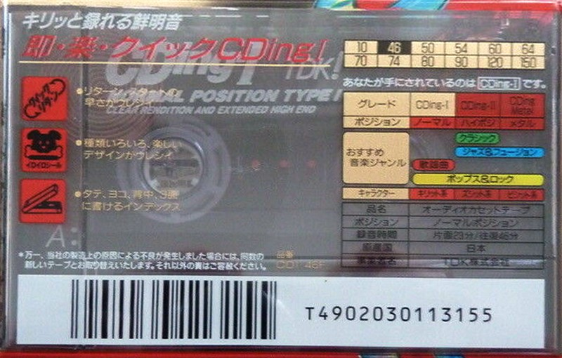 Compact Cassette TDK CDing 1 46 "CD1-46F" Type I Normal 1994 Japan