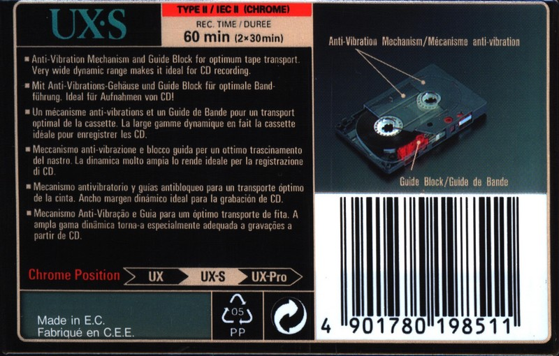 Compact Cassette Sony UX-S 60 Type II Chrome 1995 Europe