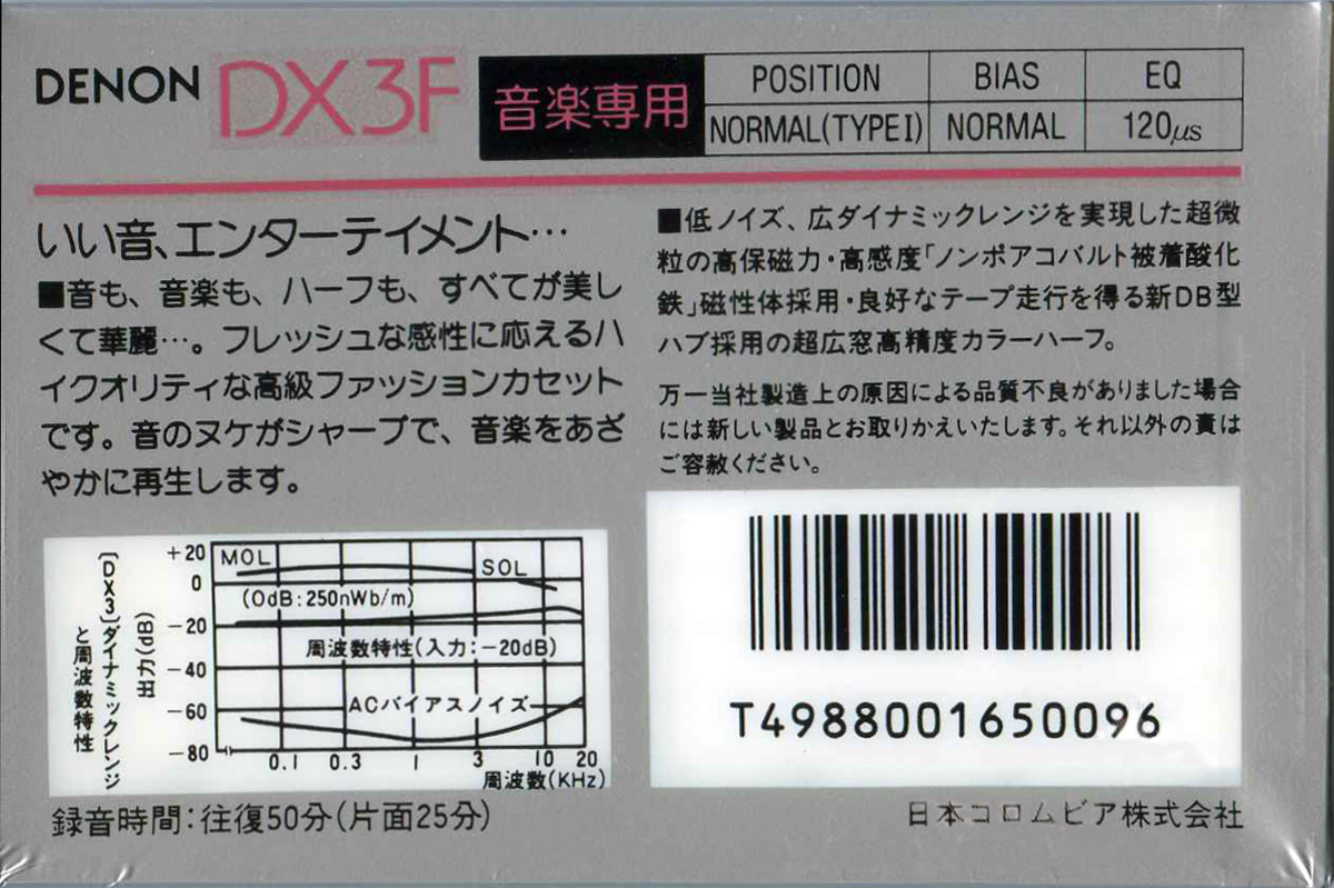 Compact Cassette Denon DX-3F 50 "DX3F50R" Type I Normal 1986 Japan