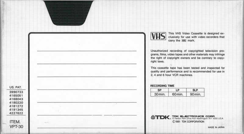 VHS, Video Home System TDK P 30 "VPT-30" Type II Chrome 1981 USA