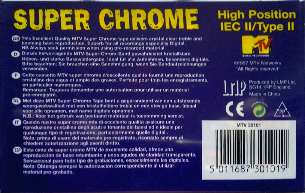 Compact Cassette MTV 90 Type II Chrome 1997 Europe