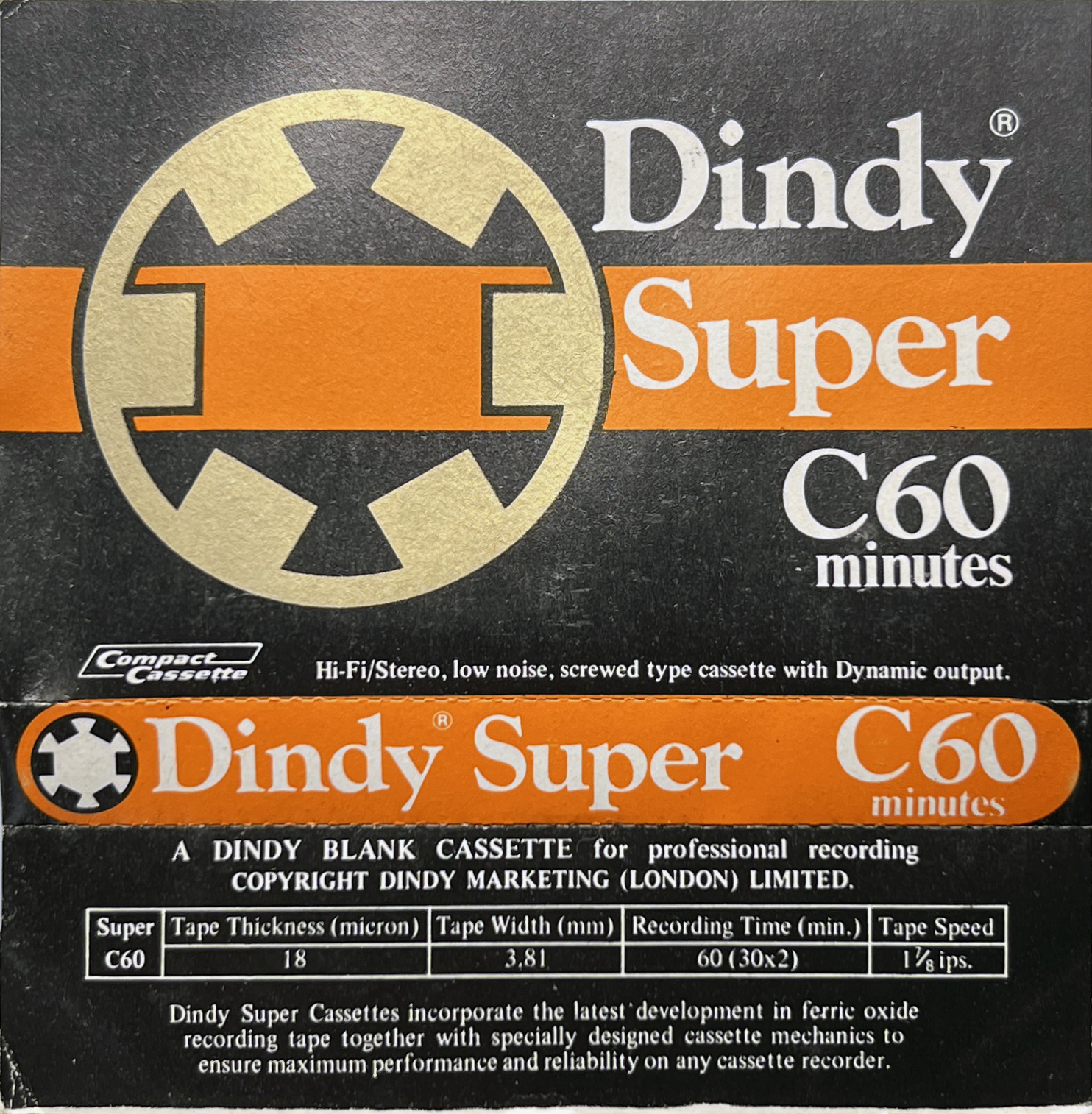 Compact Cassette Dindy Super 60 Type I Normal 1977 Australia