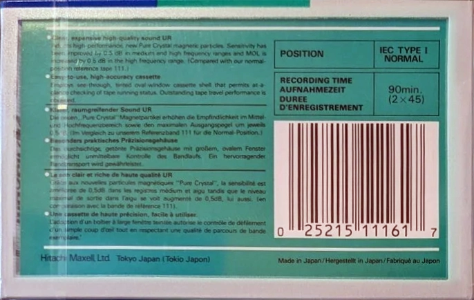 Compact Cassette Maxell UR 90 Type I Normal 1988 North America