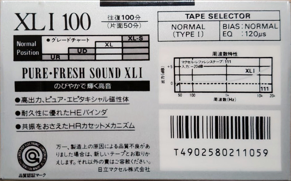Compact Cassette Maxell XLI 100 Type I Normal 1989 Japan