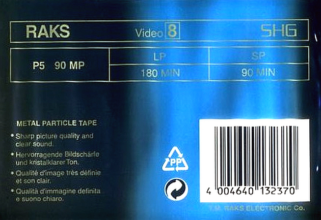 Video8, Hi8, Digital8 RAKS 90 "SHG" Type IV Metal 1992 Europe