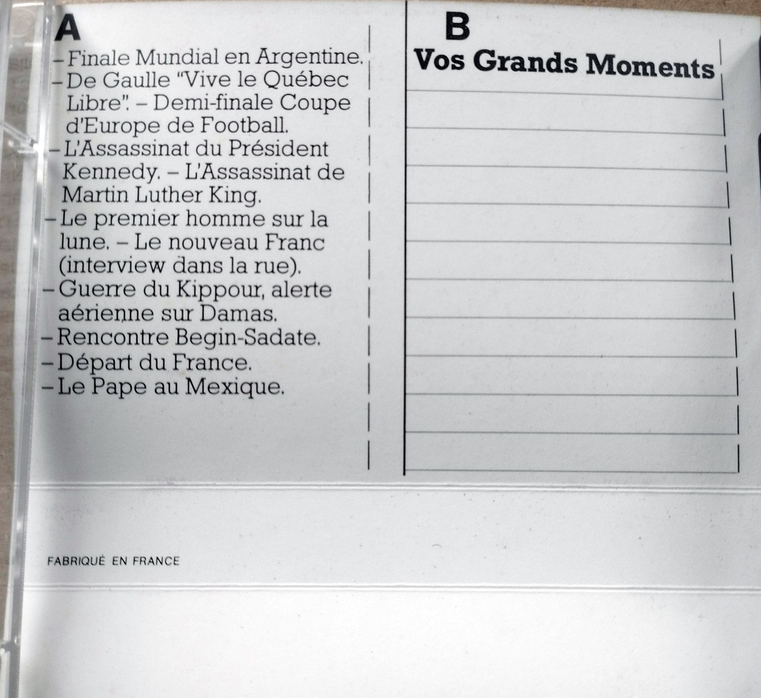 Compact Cassette Sony CHF 90 "Les grands moments" by "Europe 1" (French FM Radio)" Demonstration Tape 1979 France