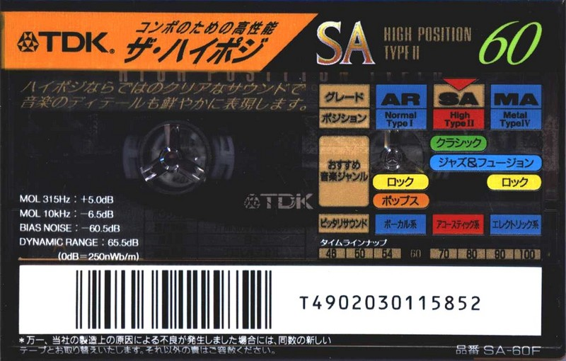 Compact Cassette TDK SA 60 "SA-60F" Type II Chrome 1994 Japan