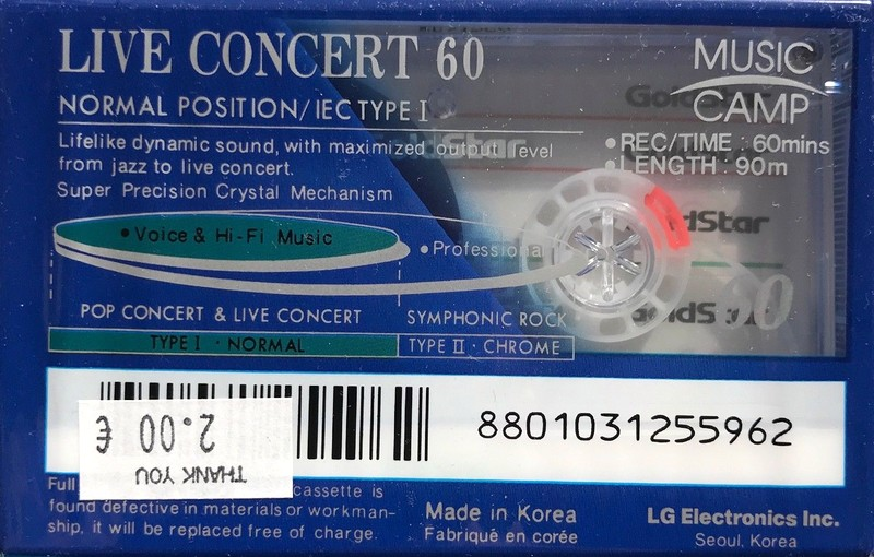 Compact Cassette Goldstar Live concert 60 Type I Normal 1993 Canada