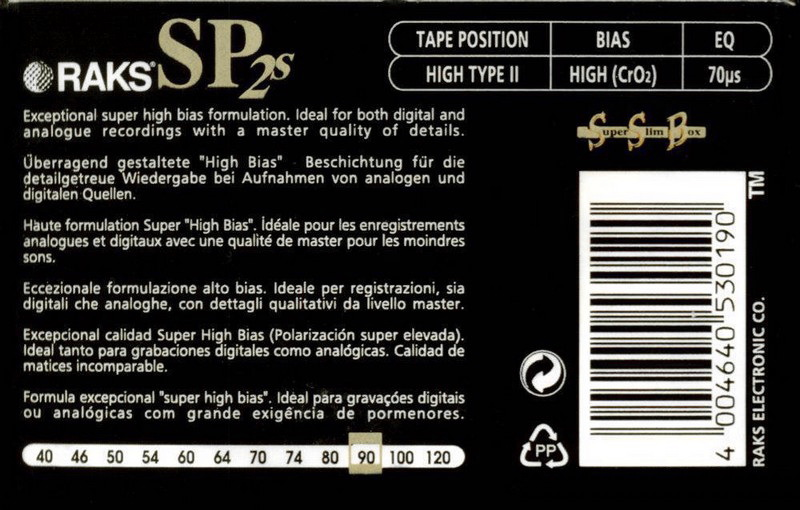 Compact Cassette RAKS SP 2s 90 Type II Chrome 1998 Europe