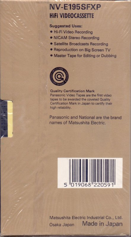 VHS, Video Home System Panasonic Hi-Fi 195 "NV-E195SFXP" Type I Normal Europe