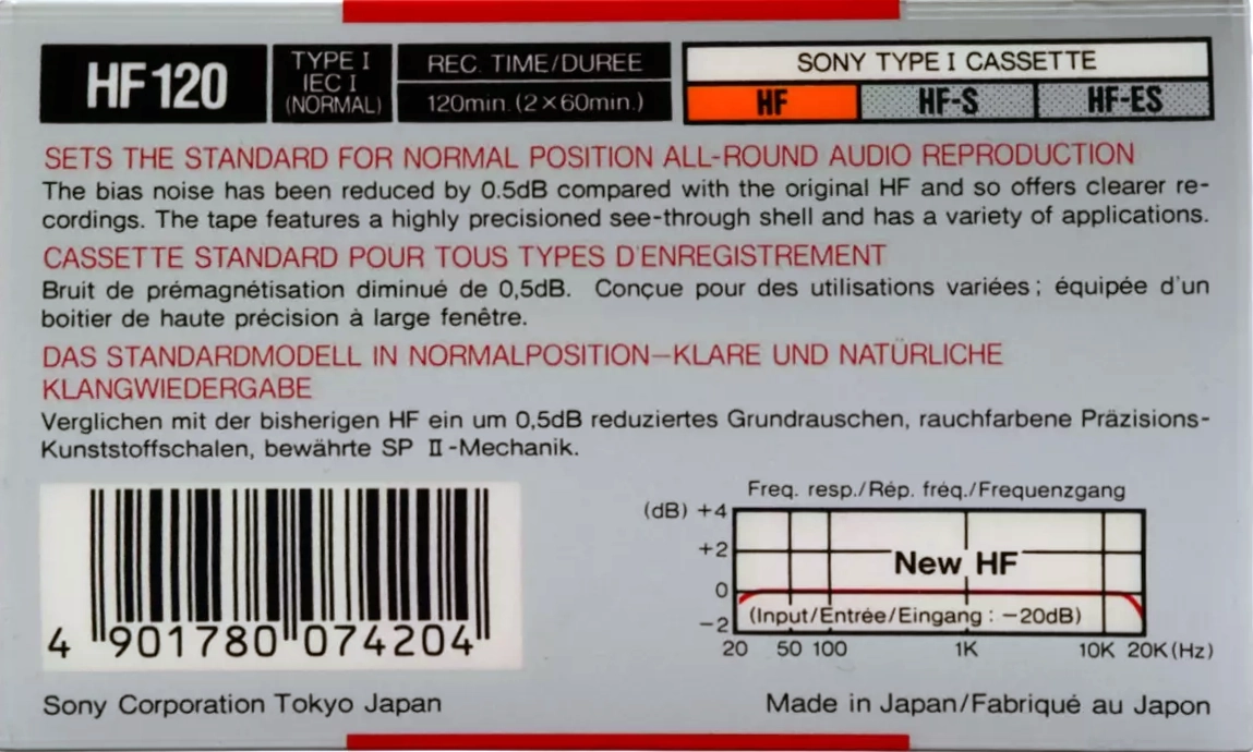 Compact Cassette Sony HF 120 Type I Normal 1988 Europe