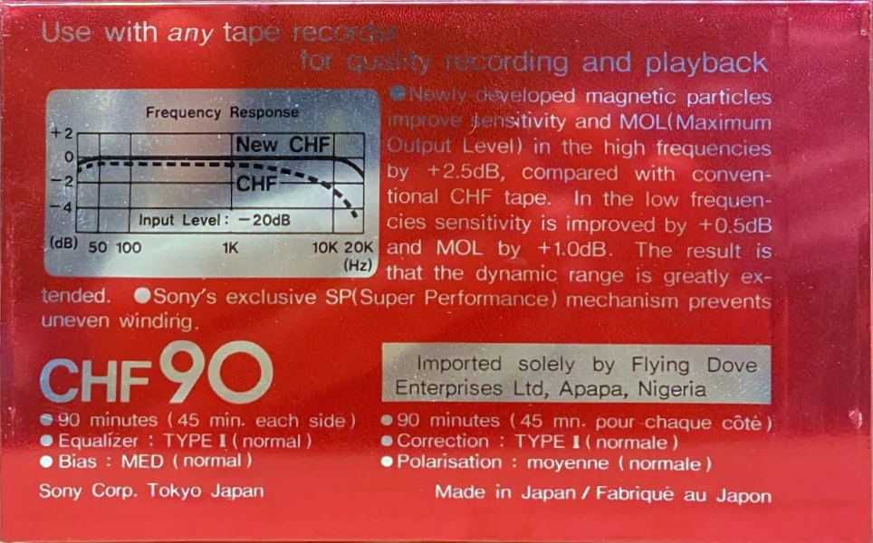 Compact Cassette Sony CHF 90 Type I Normal 1981 North America