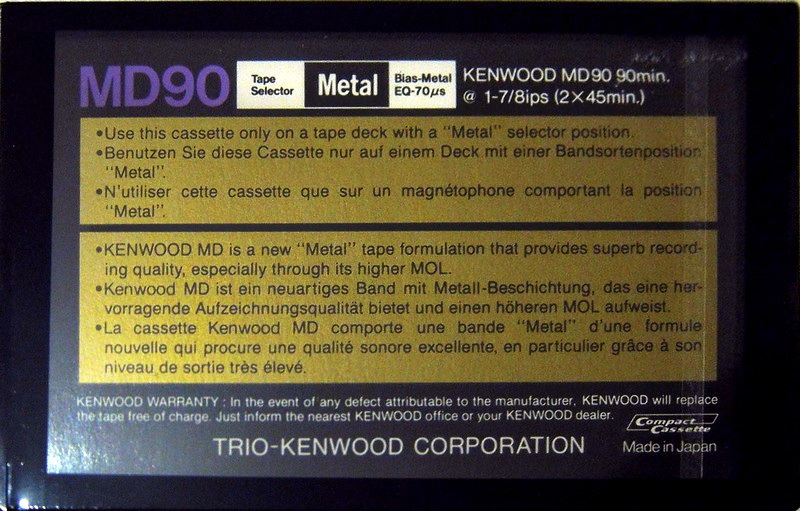 Compact Cassette Kenwood MD 90 Type IV Metal 1985 Worldwide