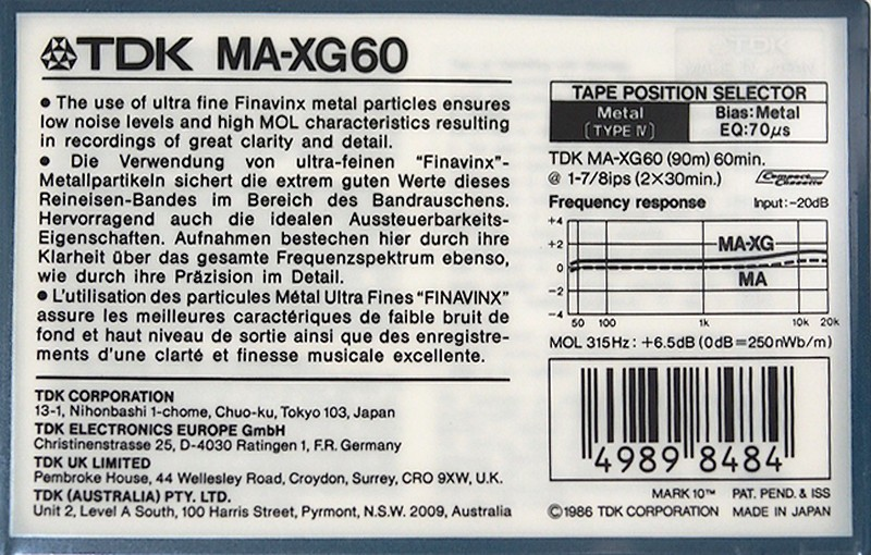 Compact Cassette: TDK  - MA-XG 60