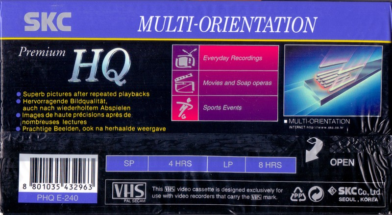 VHS, Video Home System SKC Premium HQ 240 "PHQ E-240" Type I Normal Europe