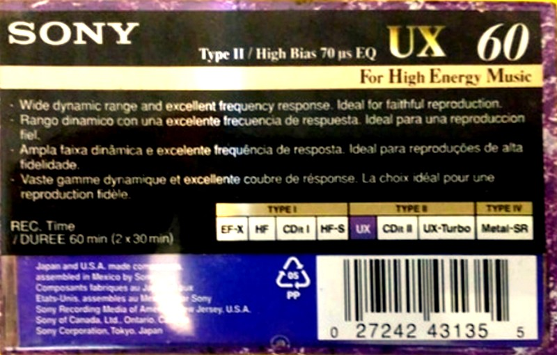 Compact Cassette Sony UX 60 Type II Chrome 1995 North America