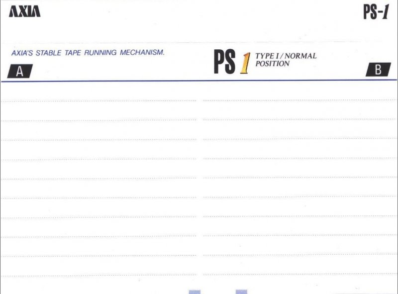 Compact Cassette AXIA PS-I / PS-1 54 "PS1G 54" Type I Normal 1995 Japan