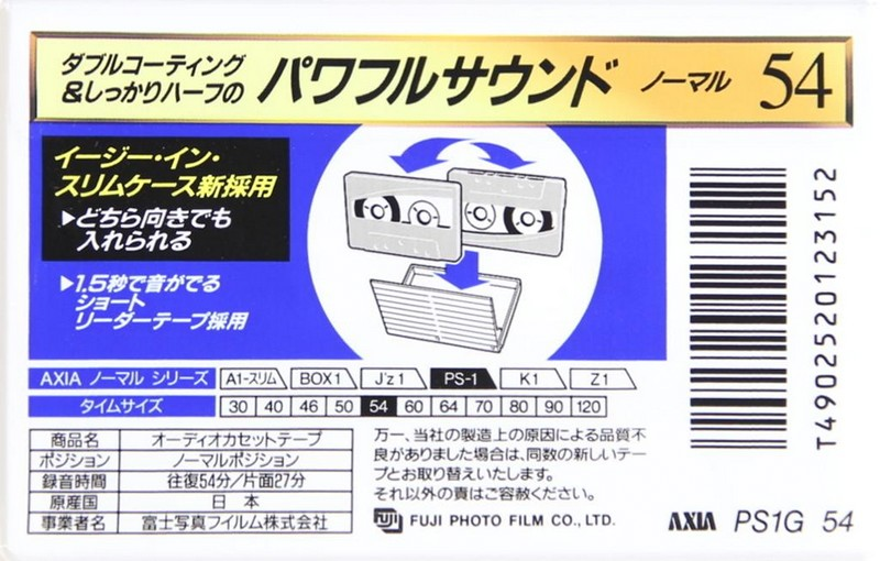 Compact Cassette AXIA PS-I / PS-1 54 "PS1G 54" Type I Normal 1995 Japan