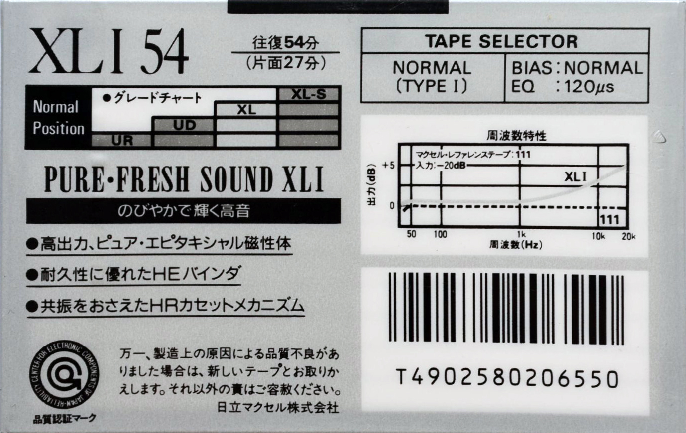 Compact Cassette Maxell XLI 54 Type I Normal 1988 Japan