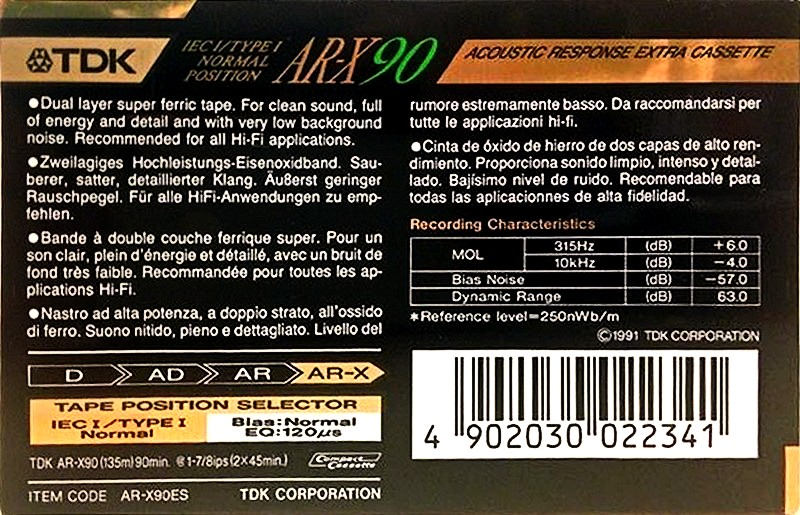 Compact Cassette TDK AR-X 90 "AR-X90ES" Type I Normal 1991 Europe