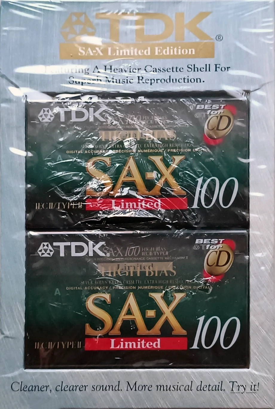 2 pack TDK SA-X 100 "SA-X Limited" Type II Chrome 1992 USA