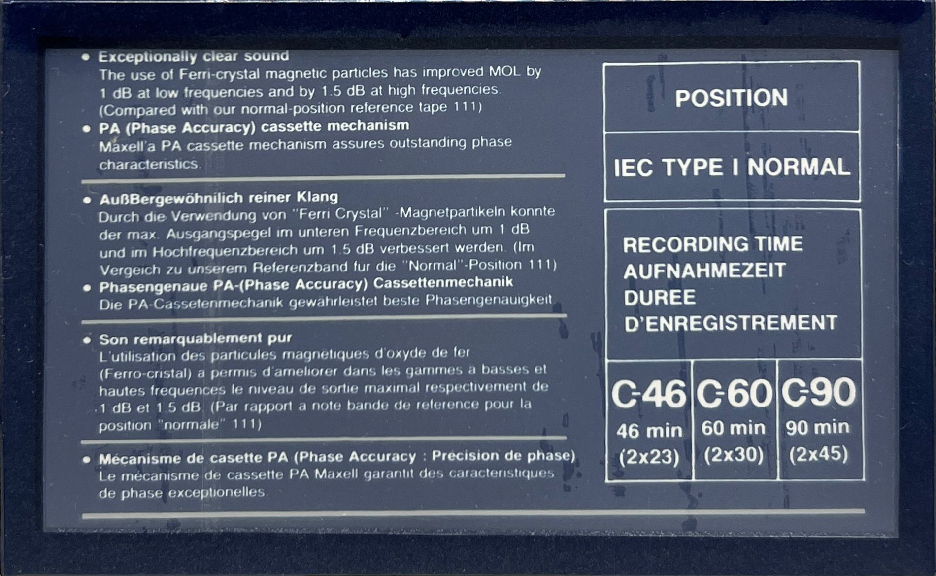 Compact Cassette Maxell UDI / UD1 90 Type I Normal 1987 Europe