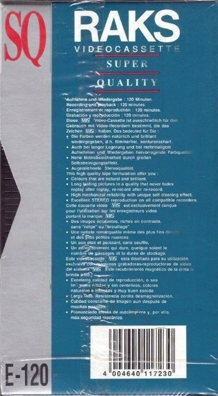 VHS, Video Home System RAKS SQ 120 Type I Normal Europe