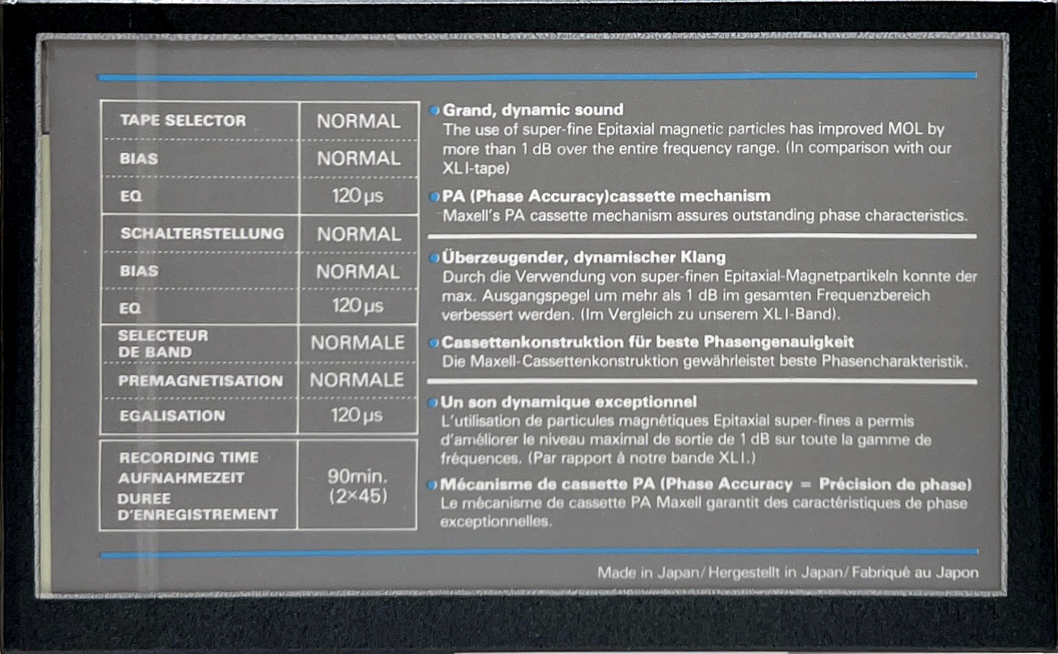 Compact Cassette Maxell XLI-S 90 Type I Normal 1984 Europe