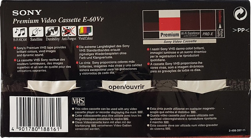 VHS, Video Home System Sony Premium 60 "E-60VF" Type I Normal 1996 Europe