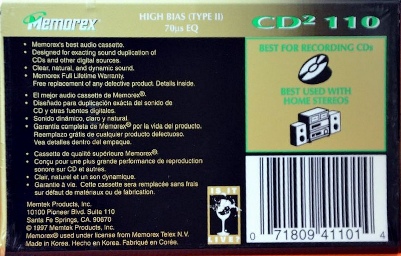 Compact Cassette: Sunkyong Magnetic Limited (SKM) Memorex - CD 2 110