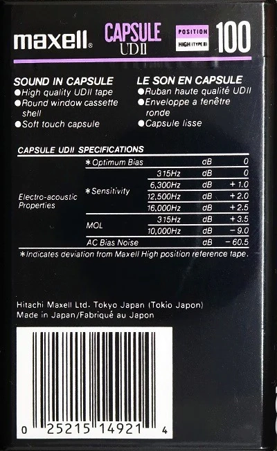 Compact Cassette Maxell Capsule II 100 "UDII" Type II Chrome 1991 North America