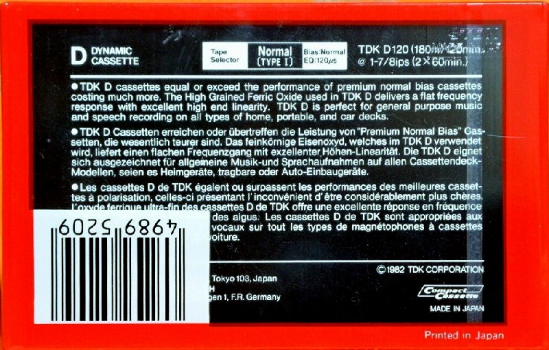 Compact Cassette TDK D 120 Type I Normal 1982 Europe