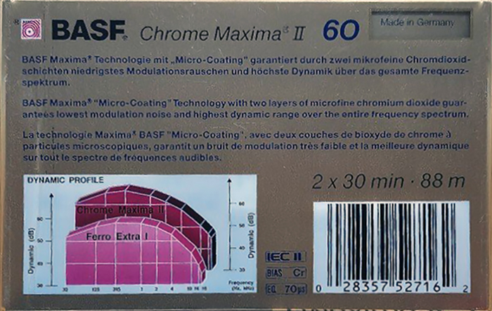Compact Cassette BASF Chrome Maxima II 60 Type II Chrome 1988 North America
