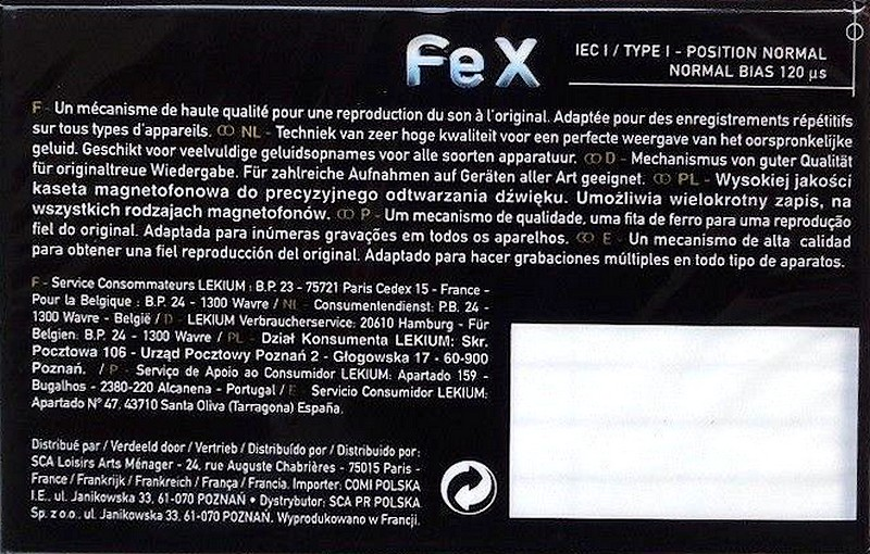 Compact Cassette Lekium Fe X 90 Type I Normal Europe