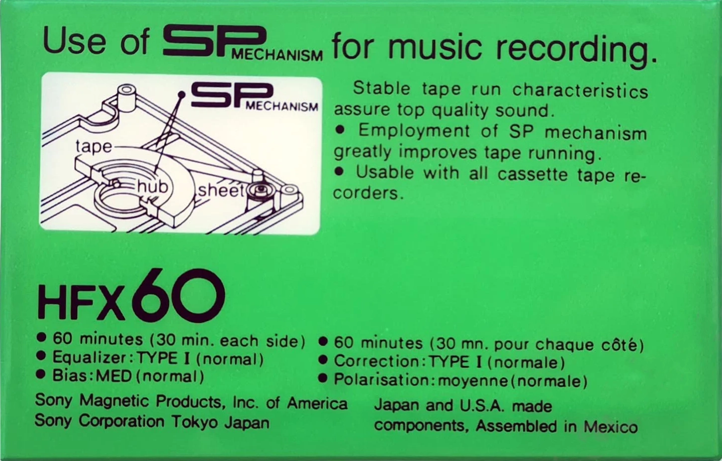 Compact Cassette Sony HFX 60 Type I Normal 1978 North America