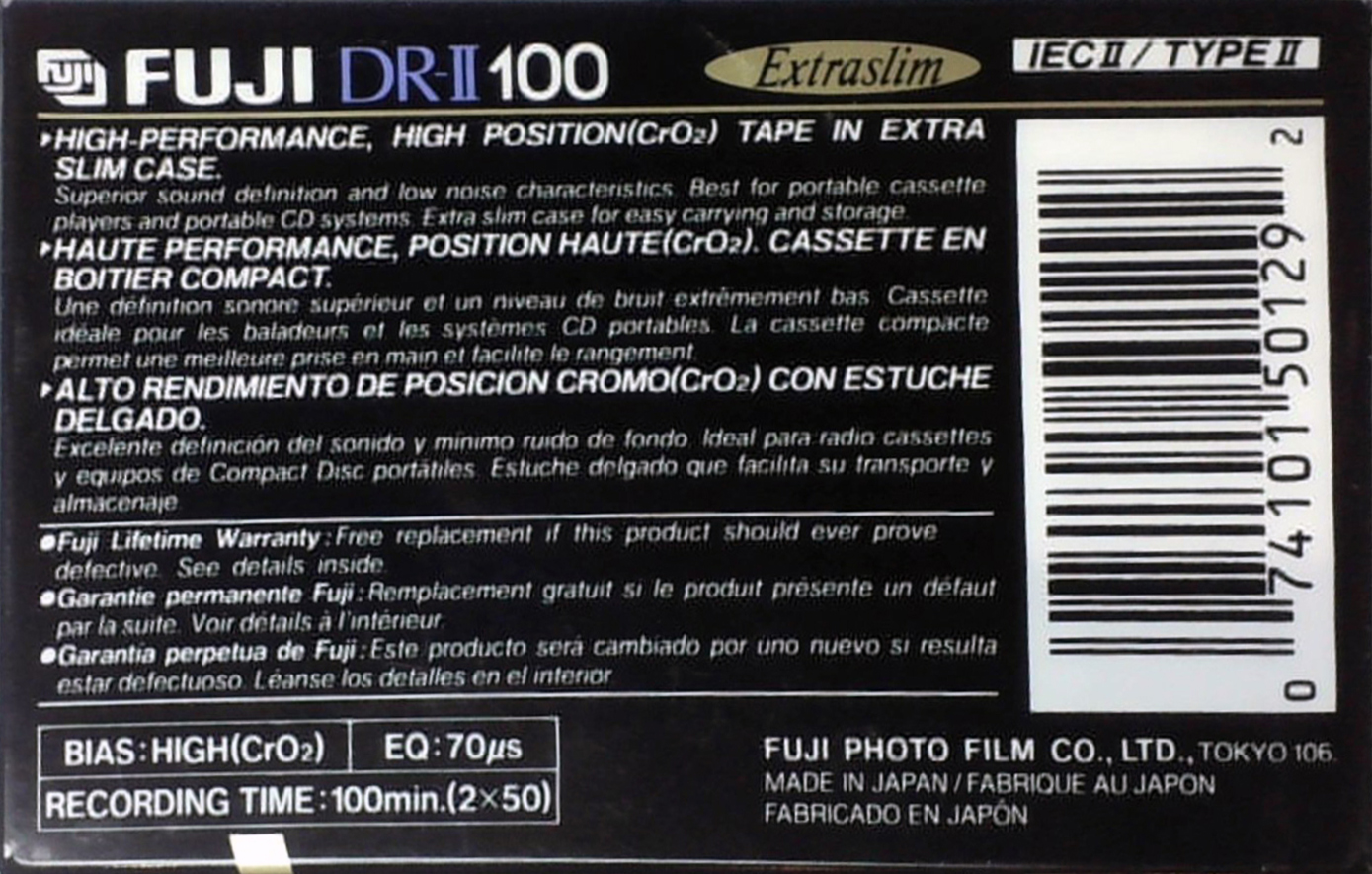 Compact Cassette Fuji DR-II 100 "DR-II SL 100 U" Type II Chrome 1990 North America