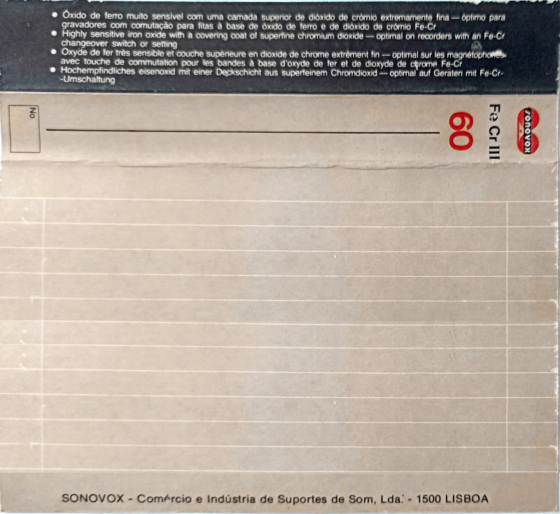 Compact Cassette Sonovox Fe Cr II 60 Type III Ferro Chrome 1983 Portugal