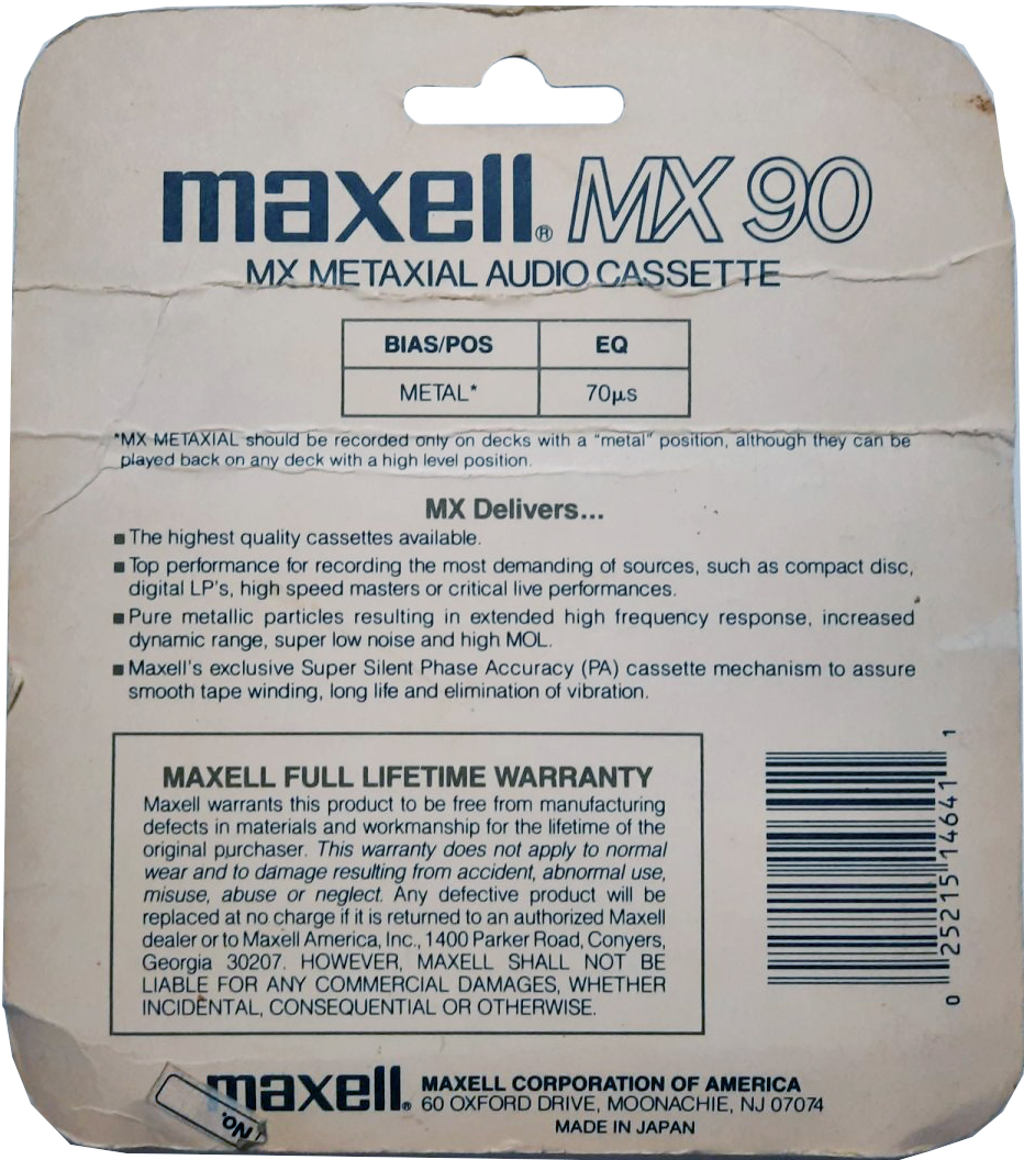 Blister Maxell MX 90 Type IV Metal 1986 USA