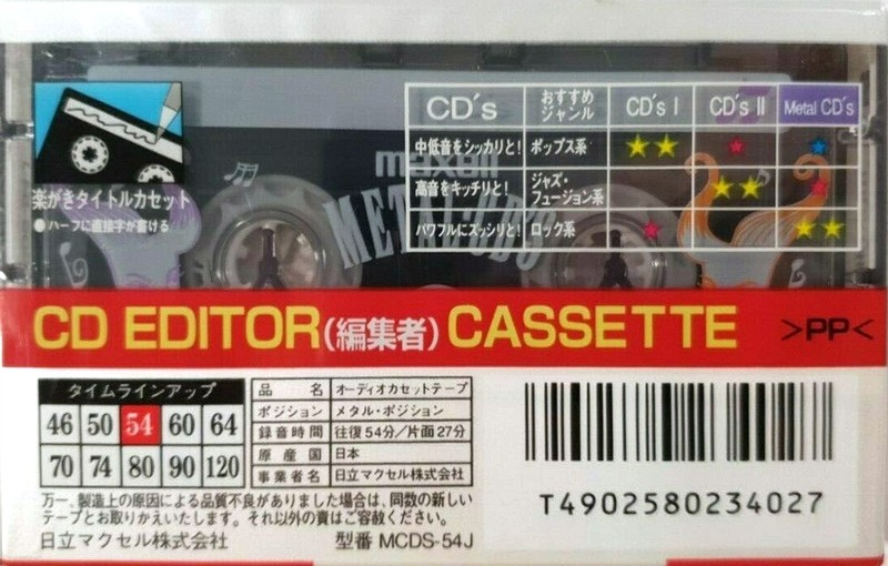 Compact Cassette Maxell Metal CD's 54 "MCDS-54J" Type IV Metal 1995 Japan