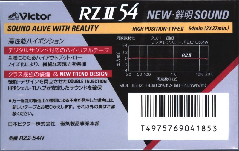 Compact Cassette Victor RZII 54 "RZ2-54N" Type II Chrome 1990 Japan