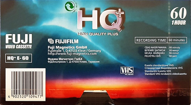 VHS, Video Home System Fuji HQ+ 60 "HQ+ E-60" Type I Normal 2002 Worldwide