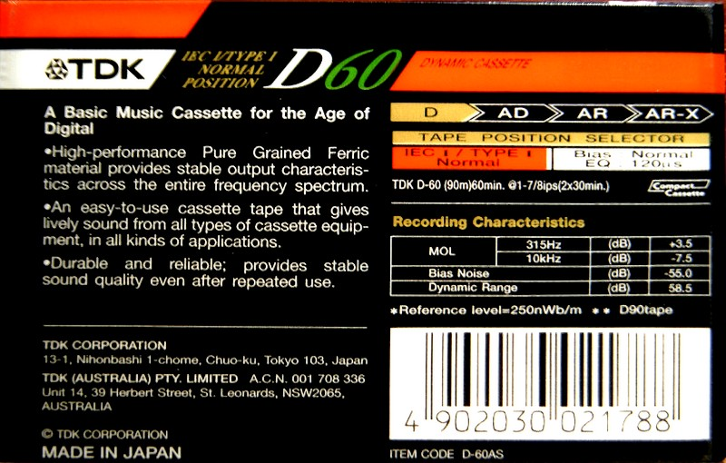 Compact Cassette: TDK  - D 60