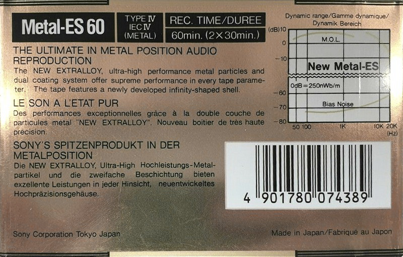 Compact Cassette Sony Metal-ES 60 Type IV Metal 1988 Europe